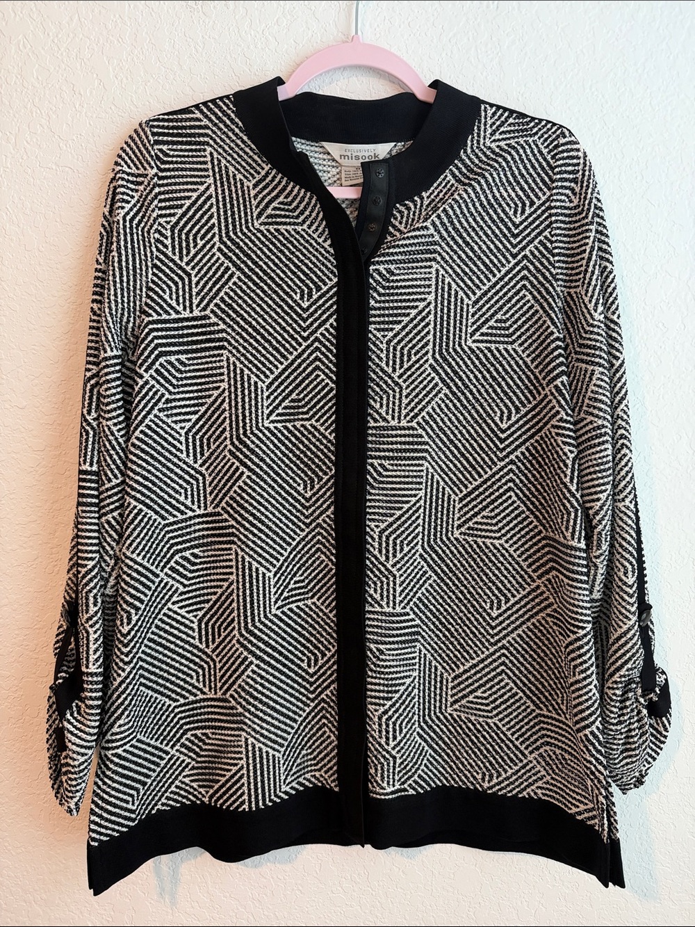 Misook Black & White Geometric Knit Jacket